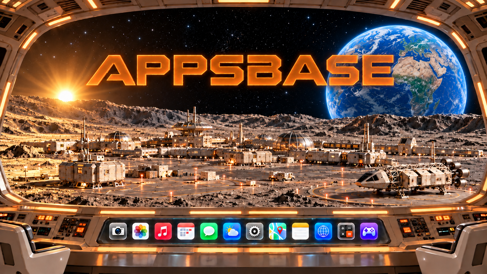 APPSBASE – Mondbasis mit Appicons am unteren Fensterrahmen